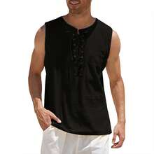 男式海盗文艺复兴维京蒸汽朋克中世纪哥特凯尔特无袖衬衫野蛮人上衣 T 恤 - 黑色 - 查看 1