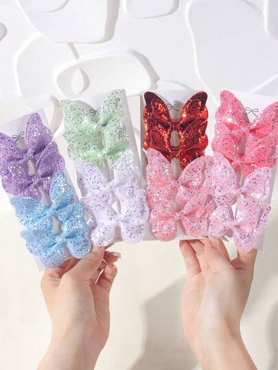 4pcs Glitter Double-Layer Butterfly Hair Clips - Rainbow Colors Sparkling Hair Accessories For Back To School, Graduation, Teacher's Day Gifts, Butterfly Hair Accessories, Gift Sets, Whimsical Design, Hairpieces For Children