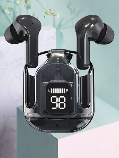 Nya TWS trådlösa hörlurar med transparent pekskärm och låg latens, typ C-laddning, Bluetooth 5.3 semi-in-ear trådlösa sporthörlurar med superlång batteritid