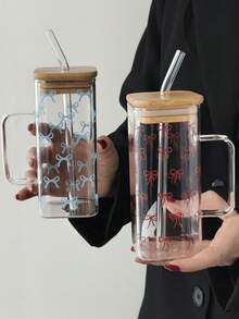 1 套极简主义 Ins 风格优质玻璃杯，耐热带手柄和吸管，适合家庭展示、户外携带、饮料容器、餐厅杯、生日礼物、节日礼物 - 彩色 - 查看 11