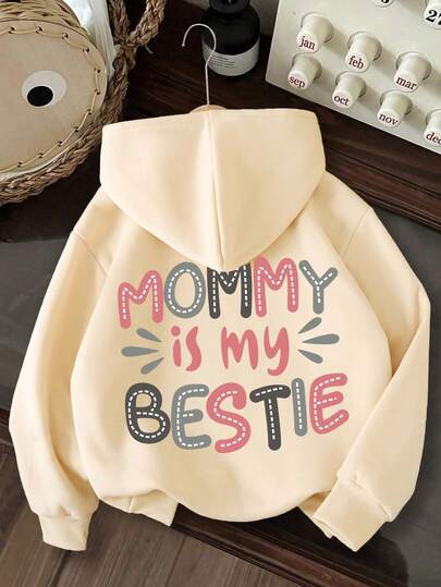 Young Girls Letter Print Warm Hoodie Sweatshirt