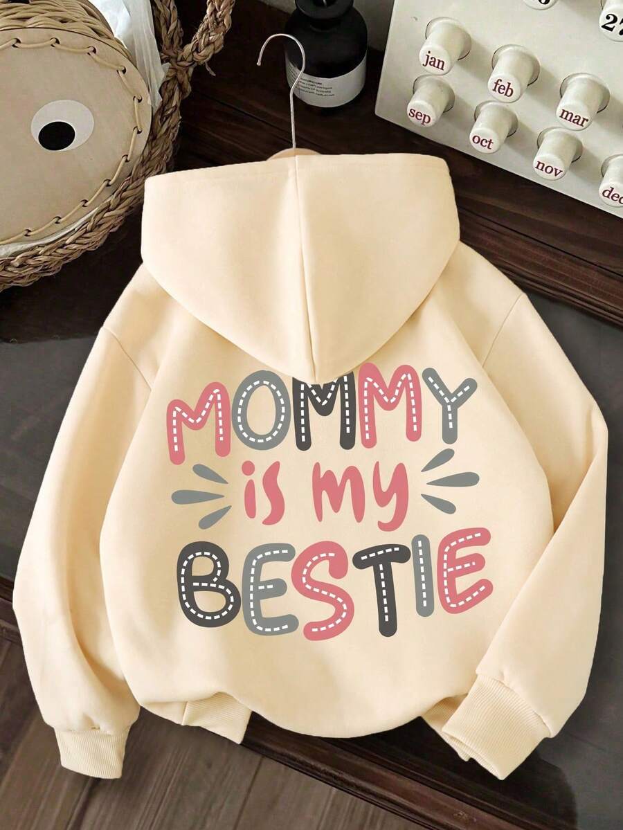 Young Girls Letter Print Warm Hoodie Sweatshirt