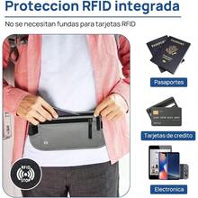 Cangurera de Viaje 2 Piezas Cinturón de Viaje con Bloqueo RFID Soporte para Pasaporte Cremallera Invisible Riñonera para Viaje Deporte Running Negro + Gris - NegroGris - Ver 2