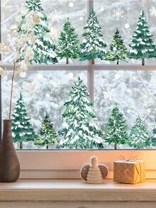 1PC Winter Forest Decoration Window Static Stickers, Christmas Tree Snowflake Decorations, Christmas Atmosphere Window Stickers - Multicolor - View 4