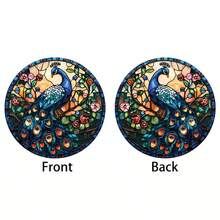 2D plat, série de paons en verre teinté coloré Pendentif rond en acrylique avec cordon de suspension - Décoration d'art contemporain de fenêtre d'avion 2D, convient pour la maison, le jardin, le porche, le mur, le bureau - Pas besoin d'électricité, couleurs vibrantes, acrylique durable, décoration suspendue