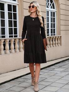 Women Knit Sweater Dress With Pokets Casual Ruffle Hem Solid Dresses,Fall/Winter Midi Dress