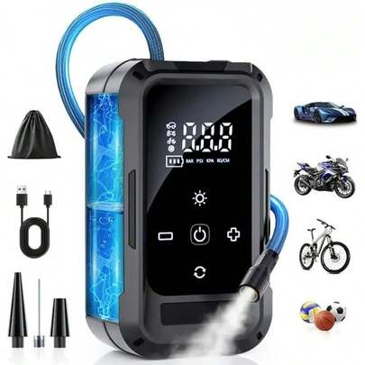 SUITU 1PC Car Air Compressor, 150PSI Multi-Function Tire Inflator, Mini Portable Electric Car Air Pump, USB Rechargeable Car Air Pump With Digital Display And LED Light (Wireless Model Equipped With 3*1300mAh Li-Ion Batteries). Suitable For Cars/Motorcycles/Bicycles/Mattresses/Balls/Swim Rings. Car Accessories/Gifts.