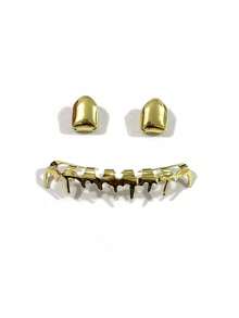 1 Set Unisex Smooth Asymmetrical Gold & Silver Grillz, Suitable For Nightclub, Halloween, Christmas, Birthday Party Wear