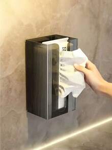 壁挂式纸巾盒，多功能纸巾架，适用于浴室、厨房和客厅 - 黑色 - 查看 2