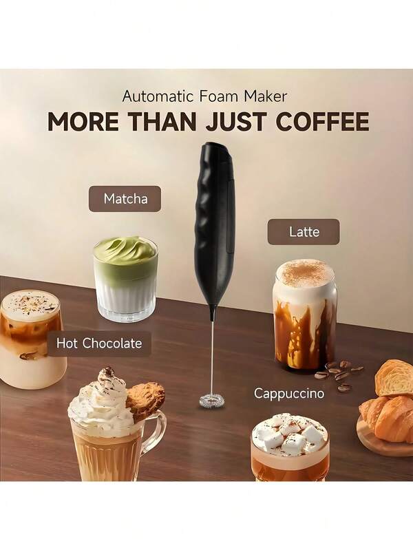 Handheld Milk Frother With Stainless Steel Whisk, Suitable For Cappuccino, Hot Chocolate, Milkshakes, Egg Mixtures - Durable Plastic Body, Great For Home Barista Experience, Essential Modern Coffee Equipment, Long-Lasting, Holiday, New Year And Christmas Gifts For Women; Practical Home Barista Kit