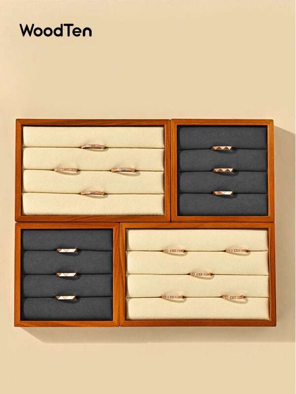 WOODTEN 1 قطعة صينية عرض خاتم عتيقة عالية الجودة، حامل خشبي مربع لعرض الخواتم، صينية عرض للأقراط في محل المجوهرات، صينية عرض للمجوهرات مناسبة لتخزين وتنظيم الخواتم والأقراط