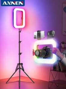 AXNEN Multifunctional Handheld LED Fill Light, Cage Phone Holder, USB Rechargeable Portable Phone Live Broadcasting Photo Light, With Adjustable Phone Clip And Cold Shoe Mount For Content Creation, Selfie Lighting, Vlogging, Phone Accessories, Photography Accessories.