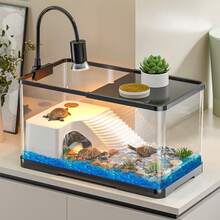 Turtle Tank With Basking Platform, Home Use Landscaping Turtle Habitat Tank, Suitable For Brazilian Turtles, Transparent Goldfish Bowl - Black - View 1