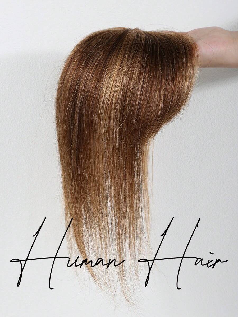 Real Human Hair Toppers With Bangs Silk Base 3Clip Pieces Ombre Brown&Blonde Straight Human Topper Hairs For Women Daily Wear #4p27 #12p613 - Piano Color - View 1