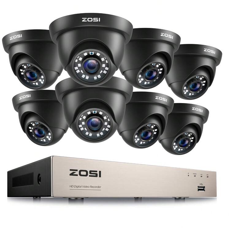 ZOSI 8CH 3K Lite H.265+ Security Camera System, 8pcs Wired 1080P Outdoor Indoor Weatherproof Dome Cameras, AI Human Vehicle Detection, 80ft Night Vision, 8 Channel CCTV DVR With NO Hard Drive - Xem 1