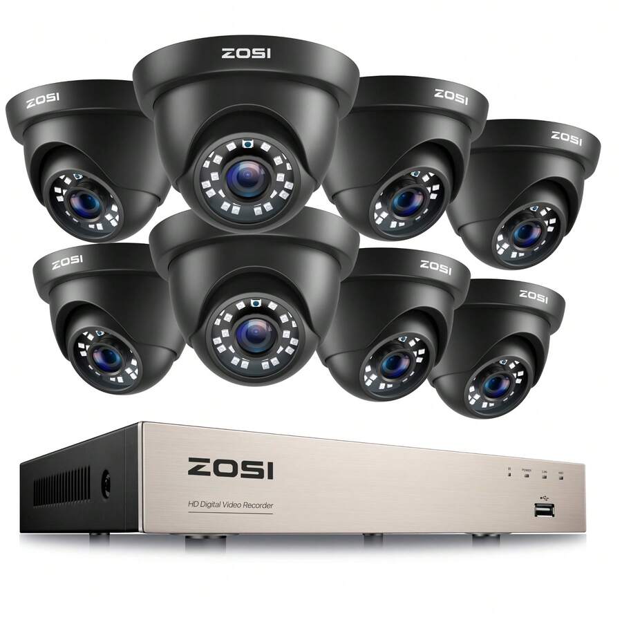ZOSI 8CH 3K Lite H.265+ Security Camera System, 8pcs Wired 1080P Outdoor Indoor Weatherproof Dome Cameras, AI Human Vehicle Detection, 80ft Night Vision, 8 Channel CCTV DVR With NO Hard Drive - Xem 1