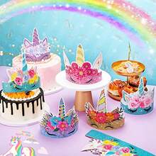 36 Pack Glitter Unicorn Birthday Party Hats With Colorful Horns And Flowers Paper Crown Headbands For Girls' Unicorn Theme Decorations 9 Styles - As Pic - View 5