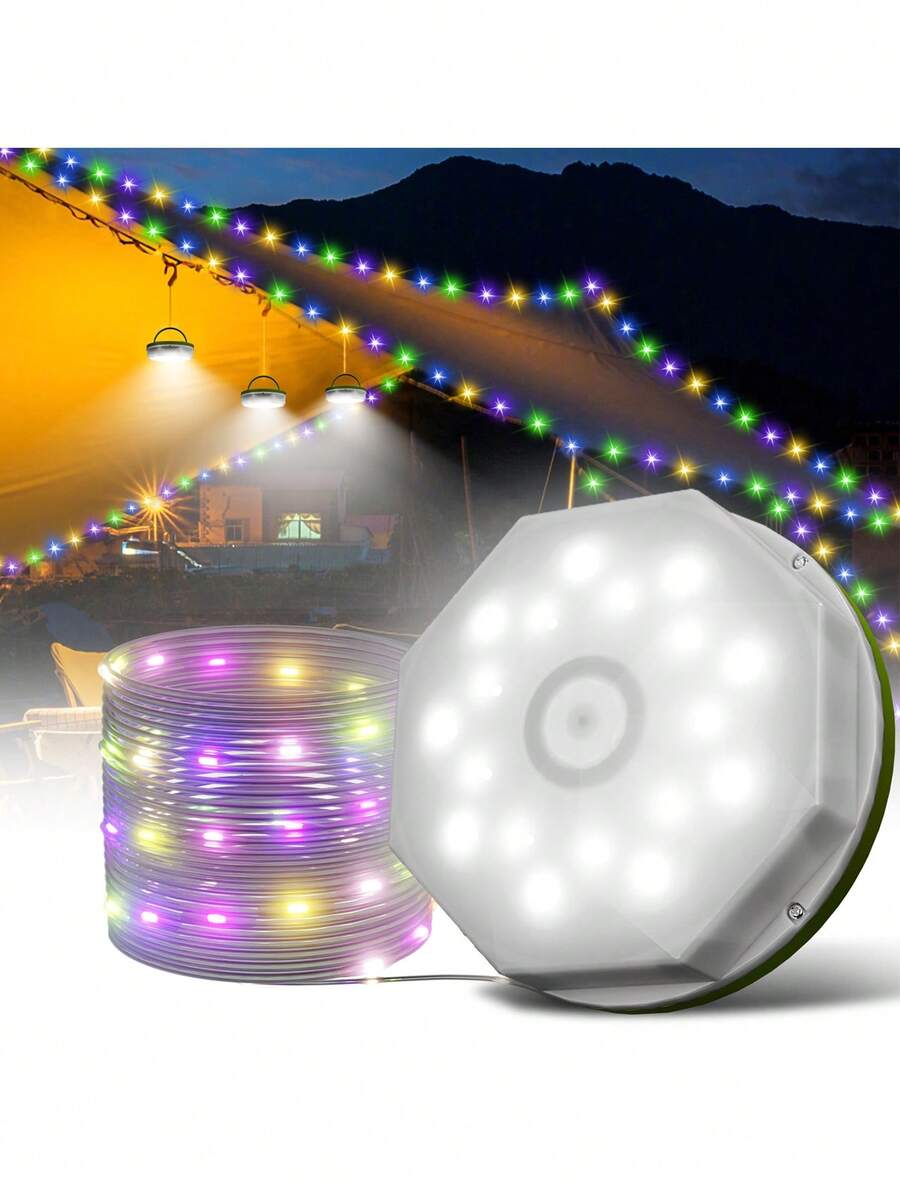 1 pieza Luces de cadena portátiles para camping, lámpara de camping con gancho, luz de tienda recargable por USB, luz de decoración de ambiente para camping, barbacoa, toldo, jardín, fiesta, Halloween, Navidad