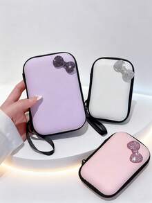 Bolsa de almacenamiento con cierre de cremallera a prueba de golpes y resistente al agua, con capacidad grande, para cable de datos, auriculares Bluetooth, auriculares con cable, cargador, cable de carga, organizador electrónico impermeable para viajes, actividades al aire libre, vacaciones de verano, para mujeres y hombres, con lazo de strass y unicolor - Multicolor - Ver 4