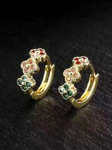 1 Pair Minimalist Chic Copper Cubic Zirconia Geometric Round Twist Stud Earrings, Gift For Date