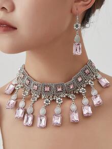 3pcs Exaggerated Square Geometric Necklace Set, Minimalist Luxury Necklace And Earrings Jewelry Set For Women - Rectangular Necklace - View 5