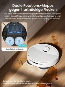Robot aspirapolvere LEFANT M3L con potenza di aspirazione di 12000 Pa, svuotamento automatico, navigazione LiDAR, rilevamento tappeti, controllo APP di 220 minuti, autonomia di 8 settimane. - Grigio argento chiaro - Visualizzare 3