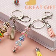 10/20/40 Stücke Perlenförmige Schlüsselanhänger Stangen im Großeinkauf, inklusive Schlüsselanhänger mit Silberperlen und bunten Lederquasten für Schmuckherstellung, Armband DIY, Schmuckanhänger Zubehör