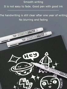 1pc/2pcs/6pcs White Permanent Marker Pen - Christmas Edition, Oil-Based Waterproof Paint Pen For Tire Graffiti, Fabric, Wood, Glass, Rock, DIY Christmas Gifts & Decorations - White - View 17