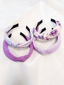 4pcs/Set Women Purple Floral Solid Fabric Headband, Sweet Matching Hair Accessories Suitable For Daily And Holiday Use, Hair Band, Hair Hoop