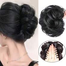 Pieza postiza para moño desordenado de mujer con pinza de agarre - Peinado de moño fácil de usar, color marrón oscuro/negro/sintético esponjoso, adecuado para fiestas, bodas y uso diario - No se necesitan herramientas, agrega volumen y estilo a tu cabello, perfecto para peinados de fiesta, rizos ondulados, mezcla sin costuras, accesorio de cabello elegante para peinado de novia, accesorios de cabello elegantes, pinzas de cabello de invierno
