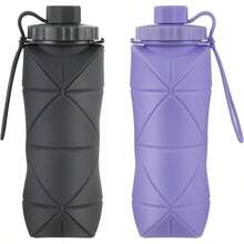 Silicone Collapsible Bottles,Lightweight Reusable Leakproof Traveling Camping Hiking Cycling Sports Outdoor,Foldable Portable Travel Bottle 600ML Dark And Purple 2Pack. - Xám đậm + Tím - Xem 6