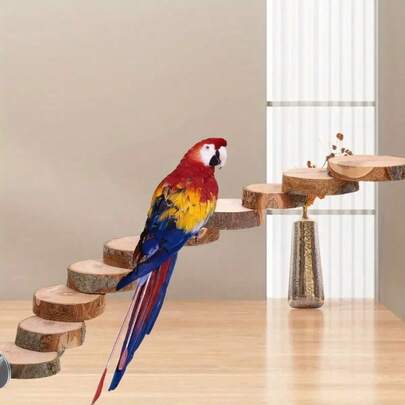 Brinquedo de Escada de Madeira Natural para Papagaio, Estrutura de Poleiro Multinível para Escalada, Brinquedo de Exercício para Pássaro de Estimação com Cauda Longa, Estimulador Psicológico Trapezoidal, Acessório de Gaiola de Pássaro