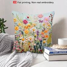 TOPSSCTR 1pc 2D Flat Printing Vintage Wildflower Non-Embossed Pillow Cover, 45x45 Cm, Machine Washable, Zipper Closure, Polyester, Woven Decorative Cushion Case For Living Room, Bedroom, Office - Beige - View 6