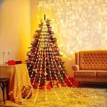 1 pieza Árbol de Navidad de 180 LED Cascada de Hadas, Luz de Corona de 9 Caídas de 200 cm, Luces de Cortina con Control Remoto 8 Modos, Adecuado para Decoración de Habitación de Bebé, Decoraciones Navideñas, Decoraciones de Árbol de Navidad, Decoraciones de Boda