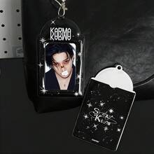 1pc Funky Black White Splashed Ink Photo Card Holder, Skz Photocard Holder, Splashed Ink,Star Element,Pu Material,Applicable To K-Pop Photocard,Photo Card Holder Keychain,Concert Support,Bag Charm,Etc
