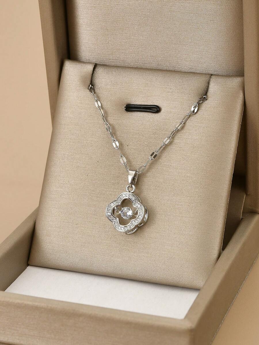1pc Fashionable Elegant Luxury 18K Gold Stainless Steel Heart Necklace For Women - Silver - View 1