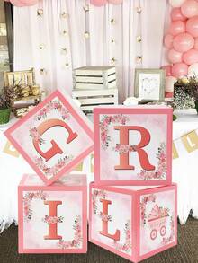 4 pezzi Scatola decorativa con palloncini per festa di nascita di bambina, decorazione elegante a tema floreale rosa per la stanza della festa di nascità, decorazione per festa di rivelazione del sesso, sfondo fotografico per festa di nascità, raffinata scatola decorativa floreale rosa, decorazione per il 1° compleanno - Fiori rosa per baby shower - Visualizzare 9