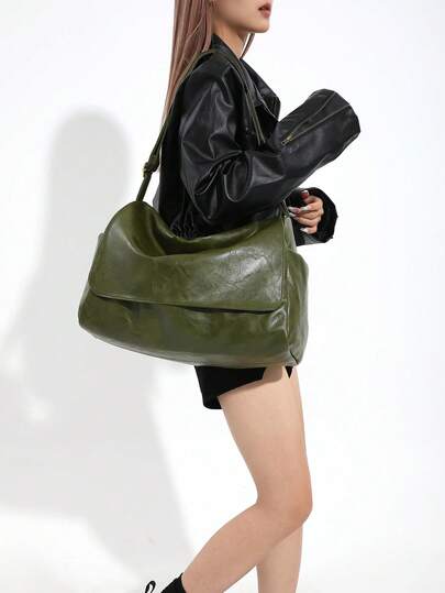 Retro PU Leather Crossbody Bag, Large Capacity Shoulder Bag, SolidColor Tote Bag For Women