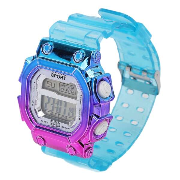 Wasserdichte elektronische Uhr mit Farbverlauf, großes Zifferblatt, lange Akkulaufzeit, Lila und Blau, lässige Sportarmbanduhr für Studenten.