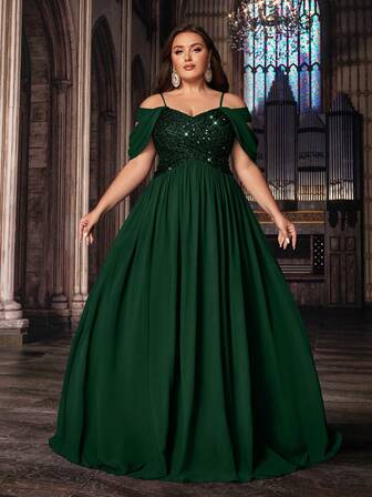 QOQ Vestido formal elegante de noche de gala con lentejuelas sin tirantes de gasa azul marino para mujeres de talla grande, para cenas, galas y fiestas de cumpleaños