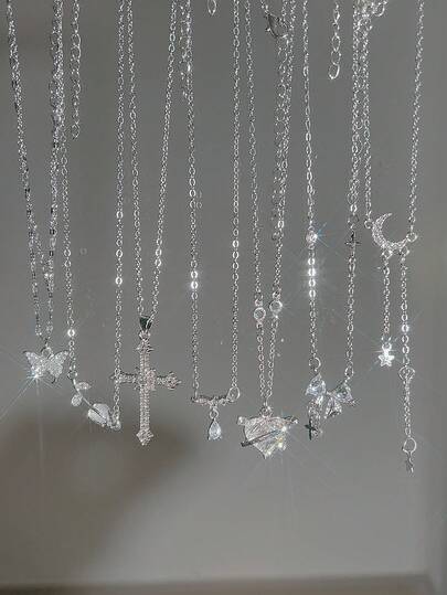 1 Set Of 5pcs Y2K Style Cute, Fashionable, Elegant, Vintage Design Necklace Set With Heart, Butterfly, Water Drop, Bow, Star, Moon, Cross, Rhinestone, Tassel Pendants, Multilayer Necklaces, Suitable For Holiday, Party, Date, Gift, Daily Wear