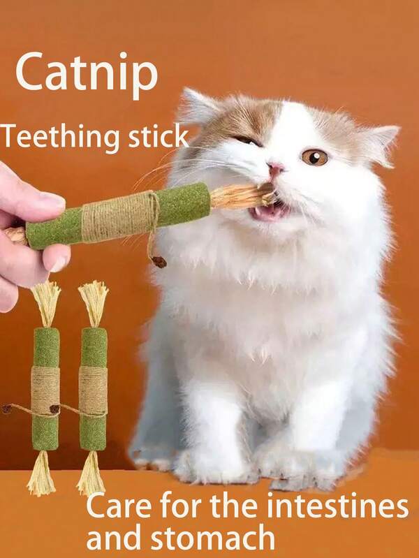 1 pieza Juguete de hierba gatera para gatos, Juguete de palo de hierba gatera para gatos de interior, Juguete para masticar para limpieza dental de gatos, Juguete de cuerda de sisal para limpieza dental, Masticar, Limpiar, Duradero, Provocar, Autoentretenemiento, Alivio del aburrimiento, Golosinas para gatos y gatitos, Juguete dental para gatos