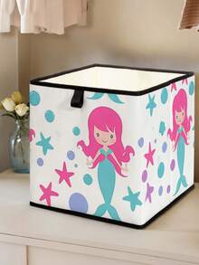 1 pieza Caja de almacenamiento abierta con estampado de sirena de dibujos animados, organizador apilable, diseño resistente y de múltiples usos que ahorra espacio para el hogar, dormitorio, organización del hogar, almacenamiento debajo de la cama
