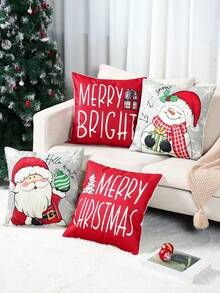 4/1 Set, 45*45cm Christmas Theme Pillow Covers, Soft & Comfortable Pillow Cases With Zipper Closure, For Home & Room Decor, Santa Claus & Snowman Design, Machine Washable - Multicolor - View 7
