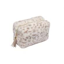 Geantă cosmetică de mare capacitate cu imprimeu leopard de pluș, geantă de mână drăguță de înaltă calitate, portofel, geantă de mână pentru femei/studenți, potrivită pentru călătorii, întâlniri, cămin și multe altele