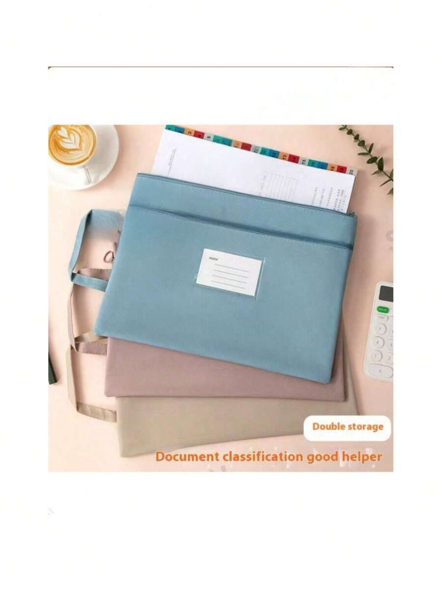 1pc A4/A5/B5 Waterproof Prenatal Checkup Document Organizer Bag, Maternity Tote Bag, Large Capacity Zipper File Folder, Thick Canvas Dual Layer Handbag - A4 - View 1