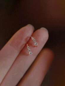 GAGAFEEL 1pair Mini And Minimalist S925 Sterling Silver Gradient Three Zirconia Stud Earring For Daily Wear For Girlfriends Gift