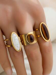 4pcs 18K Gold Plated Stainless Steel Asymmetrical Geometric Rings, Suitable For Daily Wear, Travel And Vacation - Geometry - View 7