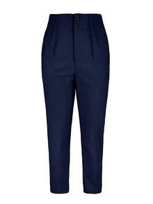 Pantalones casuales de unicolor con ajuste ceñido para mujer de talla grande, adecuados para ir al trabajo y uso diario en primavera - Azul Marino - Ver 3
