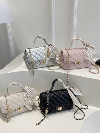 一款时尚简约的秋冬手提包。这款小巧的菱形皮革方形包搭配金属链条，轻巧百搭，适合上班、通勤、旅行、购物、商务旅行和户外休闲活动。它也是送给亲朋好友的绝佳生日礼物。